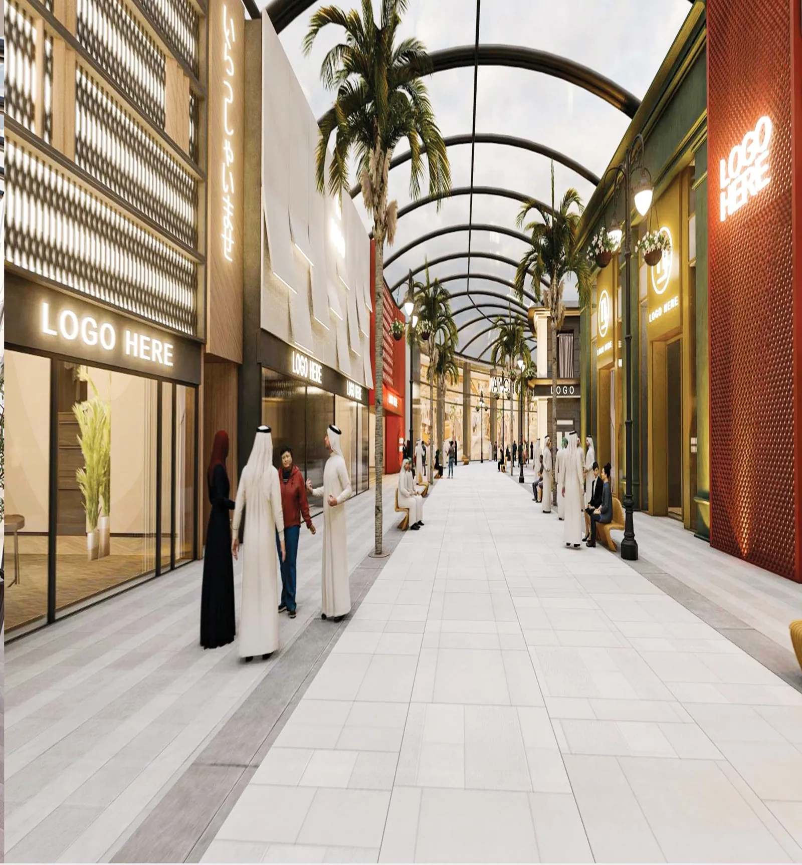 Shopfronts along a covered retail street